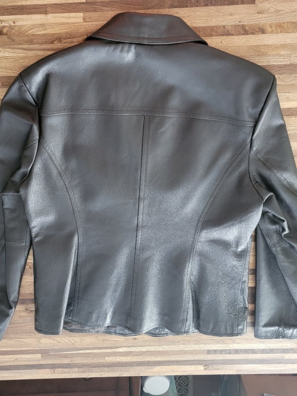 East 5th Brown Leather Collared 3 Button Blazer/Jacket - Picture 9 of 13